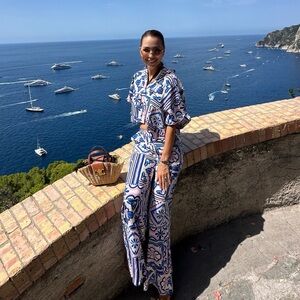 Zara 💙Blue and White Patterned Printed PalazzoPants & Shirt